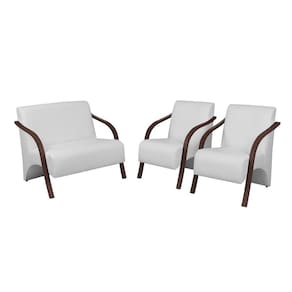 Conjunto Vênus Braços em Madeira 1 Namoradeira 2 Poltronas Courino Branco