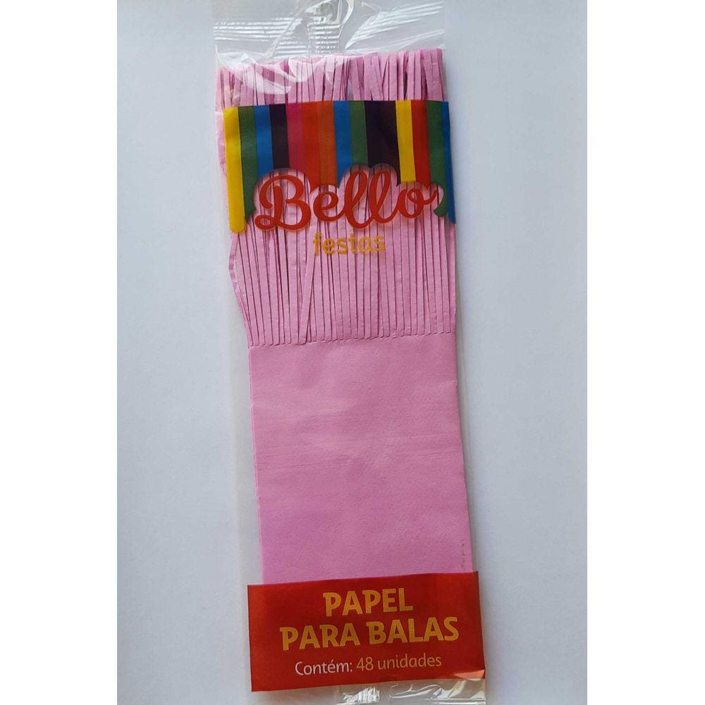 PAPEL PARA BALA LISO - ROSA CLARO - BELLO FESTAS - Pacote com 48 unidades
