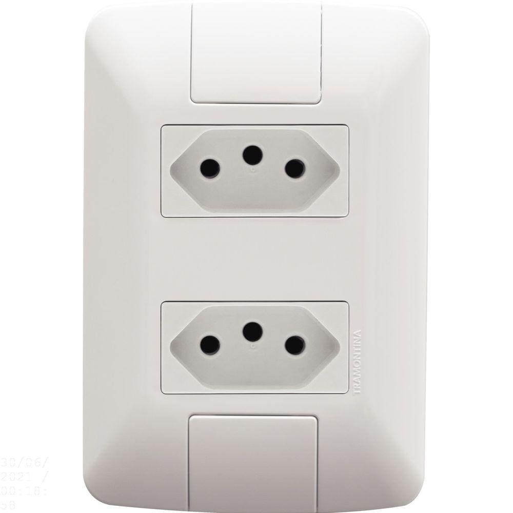 Conjunto 4x2 com 2 Tomadas 2P+T Tramontina Aria 10 A 250 V Branco Tramontina