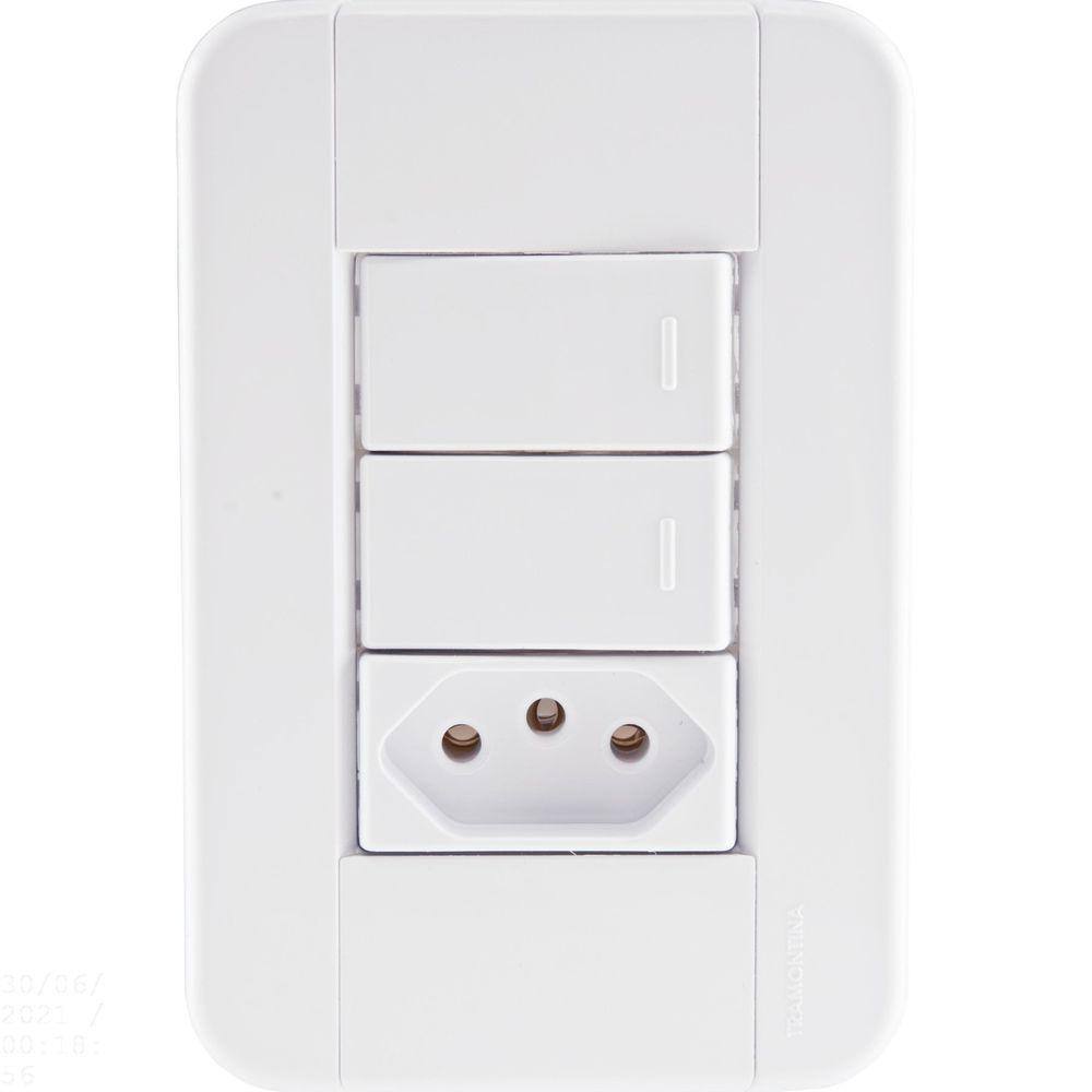 Conjunto 4x2 com 2 Interruptores Simples 10 A 250 V e 1 Tomada 2P+T 20 A 250 V Tramontina Tablet Branco Tramontina