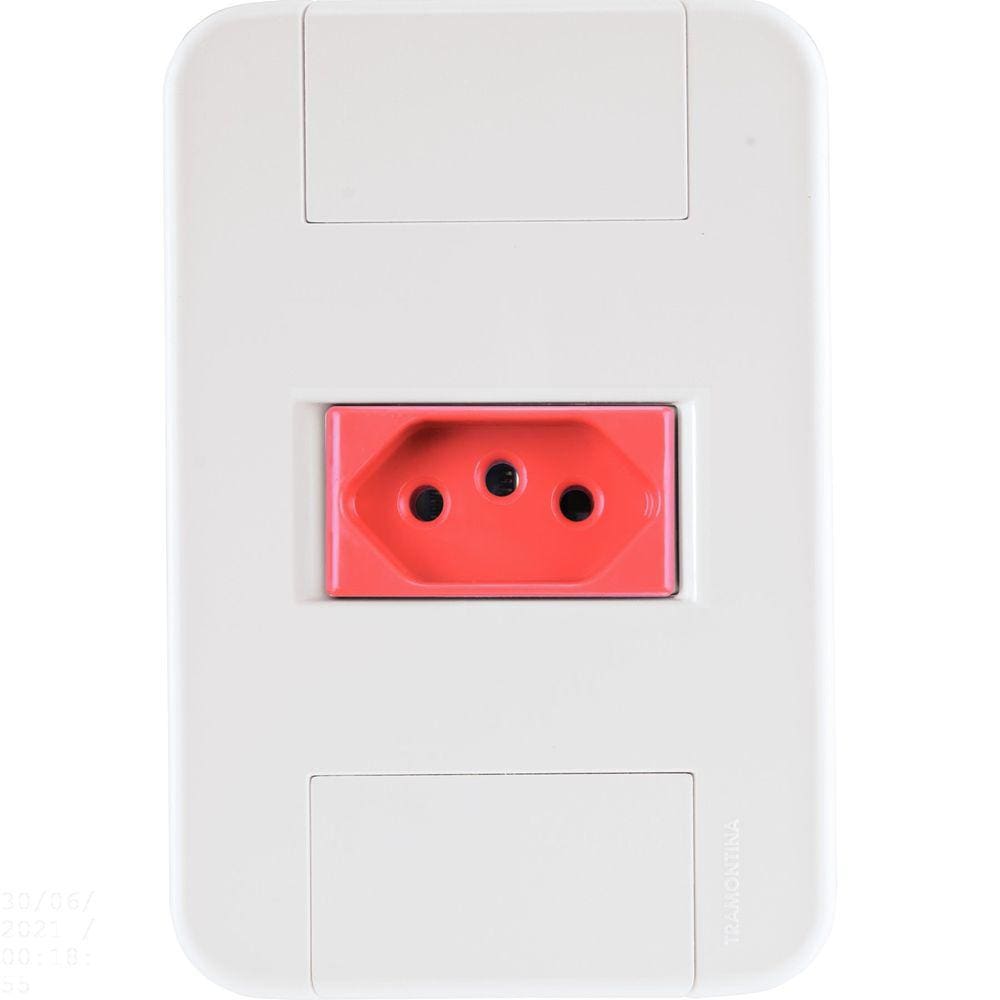 Conjunto 4x2 com 1 Tomada 2P+T 20 A 250 V Tramontina Tablet Branco e Vermelho Tramontina