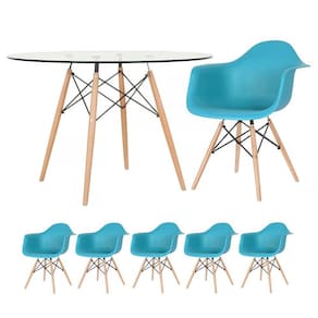 KIT - Mesa Eames com tampo de vidro 120 cm + 5 cadeiras Eiffel DAW