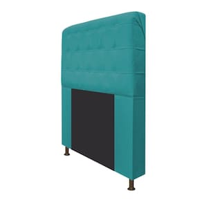 Cabeceira Dama 140 Cm Casal Com Botonê Suede Azul Turquesa