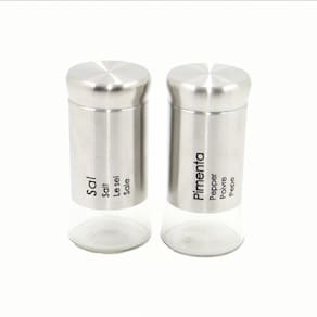 Saleiro e Pimenteiro Kit 2 peças Vidro com Inox Unyhome