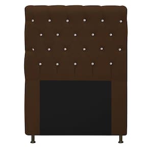 Cabeceira Estofada Cristal 90 Cm Solteiro Com Strass Suede Marrom - Doce Sonho Móveis