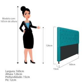 Cabeceira Cristal 195 Cm King Size Com Capitonê Suede Azul Turquesa