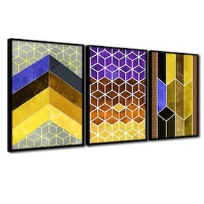 3 Quadros Decorativos Cor Amarelo Moldura Preta