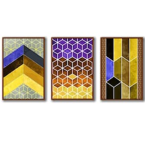 3 Quadros Decorativos Cor Amarelo Moldura Ocre