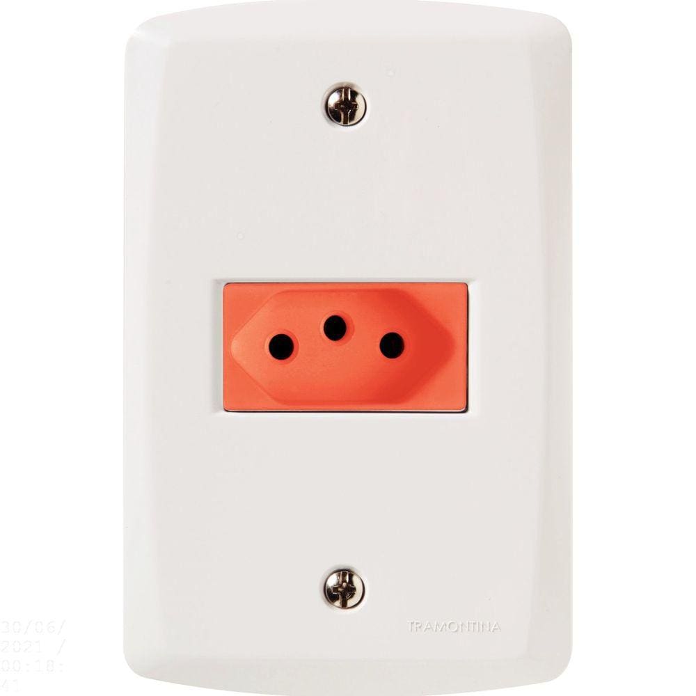 Conjunto 4x2 com 1 Tomada 2P+T 20 A 250 V Tramontina Lux2 Vermelho e Branco Tramontina