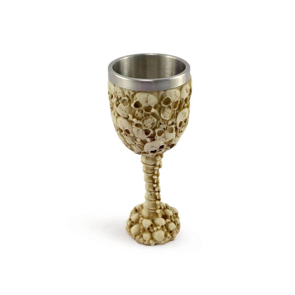 Cálice Taça Crânios Caveira Skull Aço Inox Resina Relevo Decorativo Rock Colecionável Vinho Coquetel