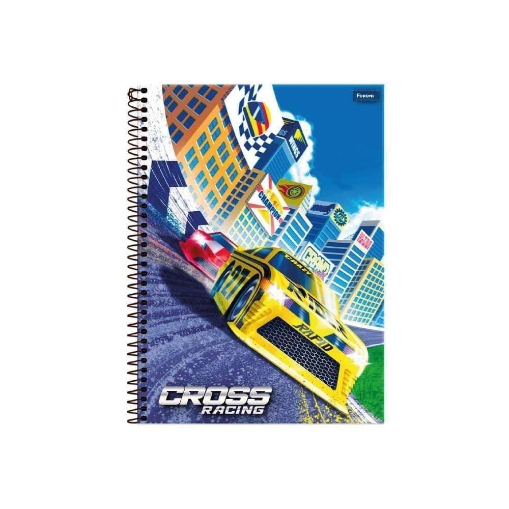 Caderno Espiral Foroni Universitário Capa Dura 10 Matérias Cross Racing 160 Folhas - Embalagem com 4 Unidades