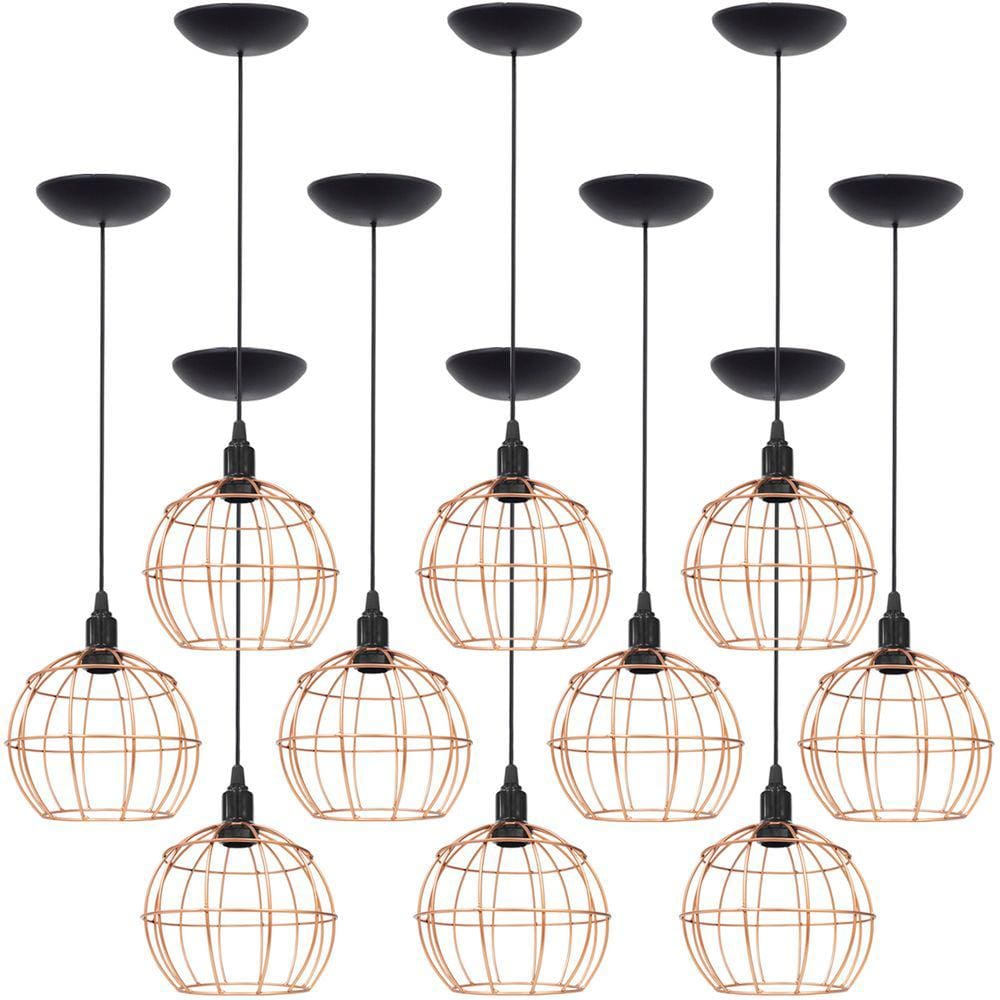 10 Pendentes Aramado Globo Luminária Lustre Teto Retrô Vintage Industrial Balcão Agp Ilumini