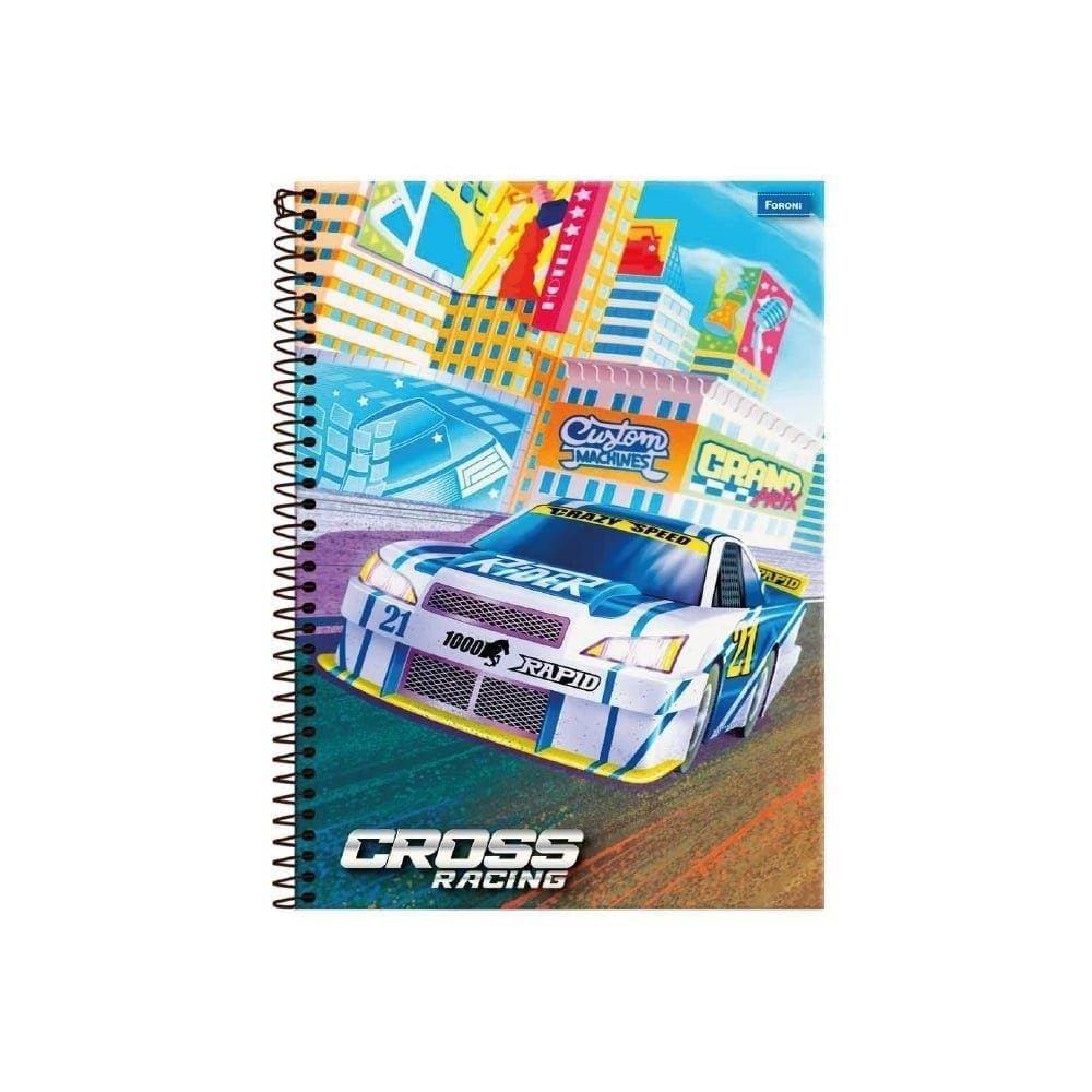 Caderno Espiral Foroni Universitário Capa Dura 1 Matéria Cross Racing 80 Folhas - Embalagem com 4 Unidades