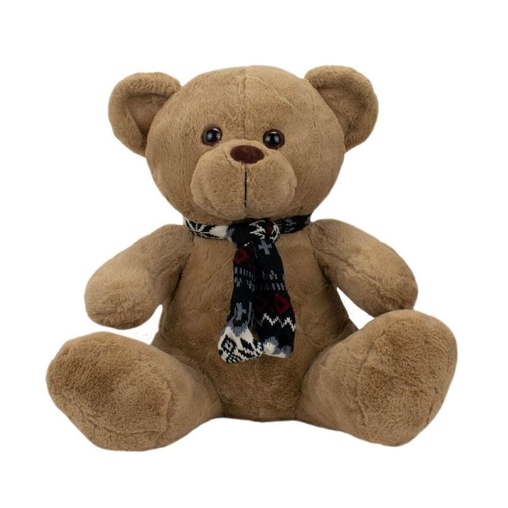 Urso Pelúcia Sentado Cachecol 23cm - Decoração Quarto Bebe