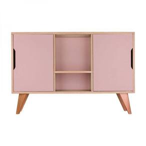 Buffet Aparador Retrô Com 2 Portas Murano Carvalho E Rosa