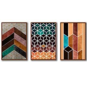 3 Quadros Decorativos Cor Marrom Moldura Ocre