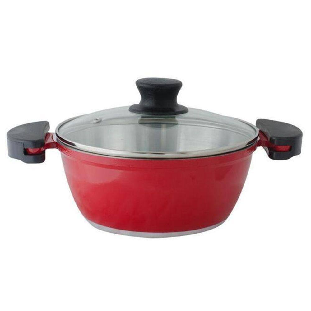 Panelão Fundido 28Cm Vermelho Gulê Tampa De Vidro 5 Litros