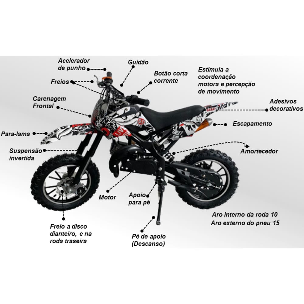 Mini Moto Infantil Gasolina 2 Tempos 49CC Cross Trilha Off Road Importway  WVDB-006 Dirt