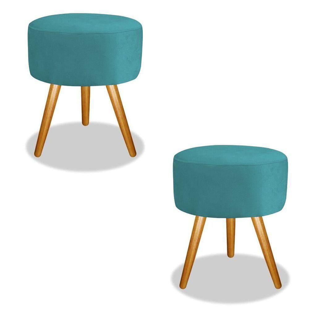 Combo Puff Magnus Redondo Decorativo Pé Palito Azul Tiffany