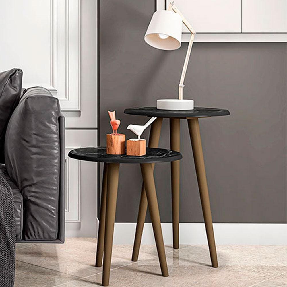 Kit 2 Mesas Laterais Aparador Cor Nero