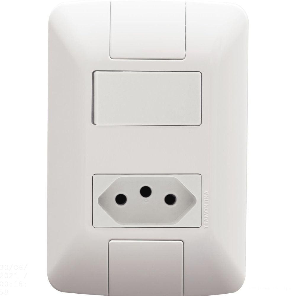 Conjunto 4x2 com 1 Interruptor Simples 6 A 250 V e 1 Tomada 2P+T 10 A 250 V Tramontina Aria Branco Tramontina
