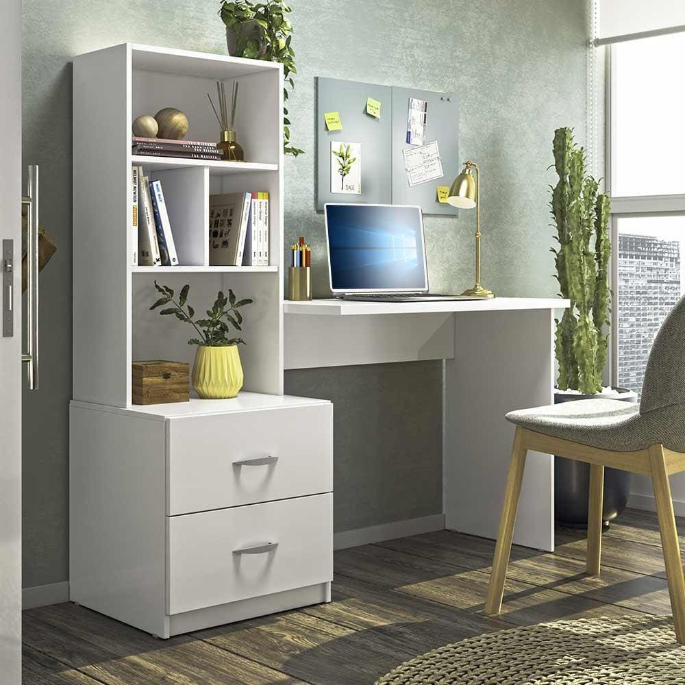 Escrivaninha Com Armário Cristal Branco - Branco