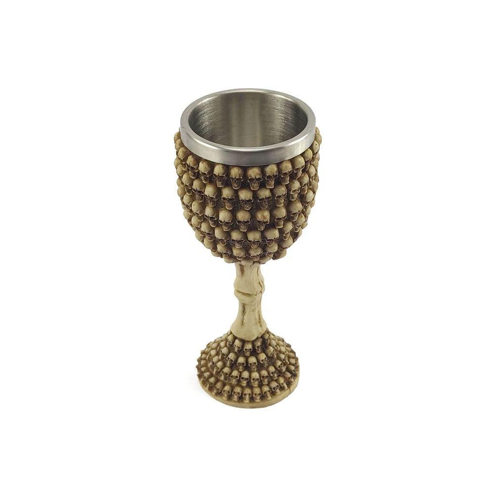 Taça Calice Caveiras Osso Crânio Medieval Rock Em Aço Inox e Resina Colecionável Decorativo Coquetel Cerveja