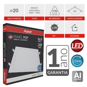 Kit 10 Painel Plafon Led De Embutir Quadrado 30cm 24w 6500k Bivolt Emissão De Luz Branca Frio Avant