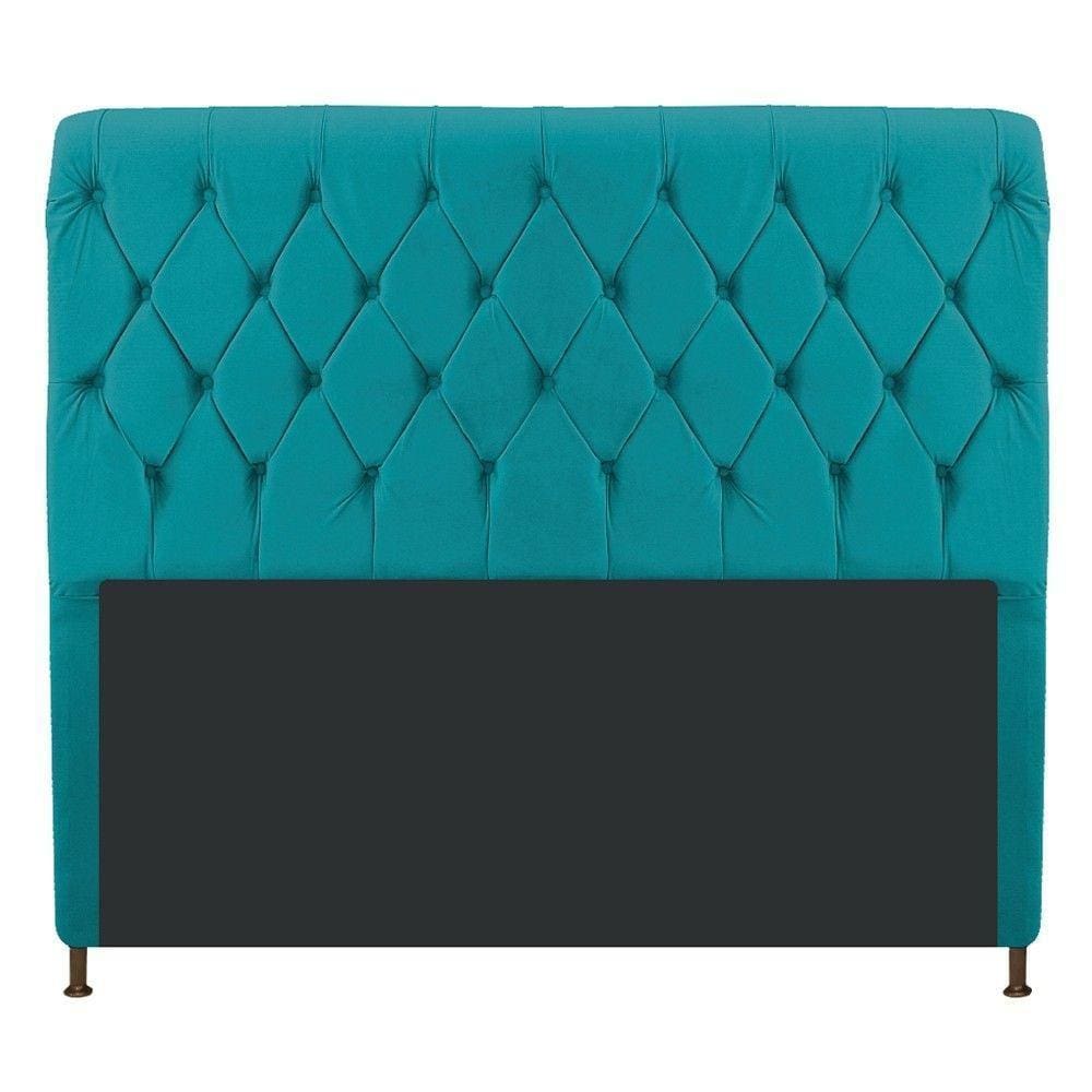 Cabeceira 160 Cm Queen Size Com Capitonê Suede Azul Turquesa