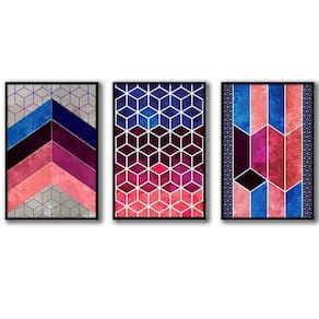 3 Quadros Decorativos Cor Rosa Moldura Preta