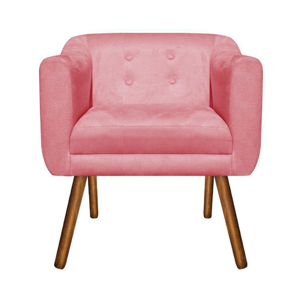 Poltrona Julia Suede Pés Palito Castanho D`rossi Cor Rose