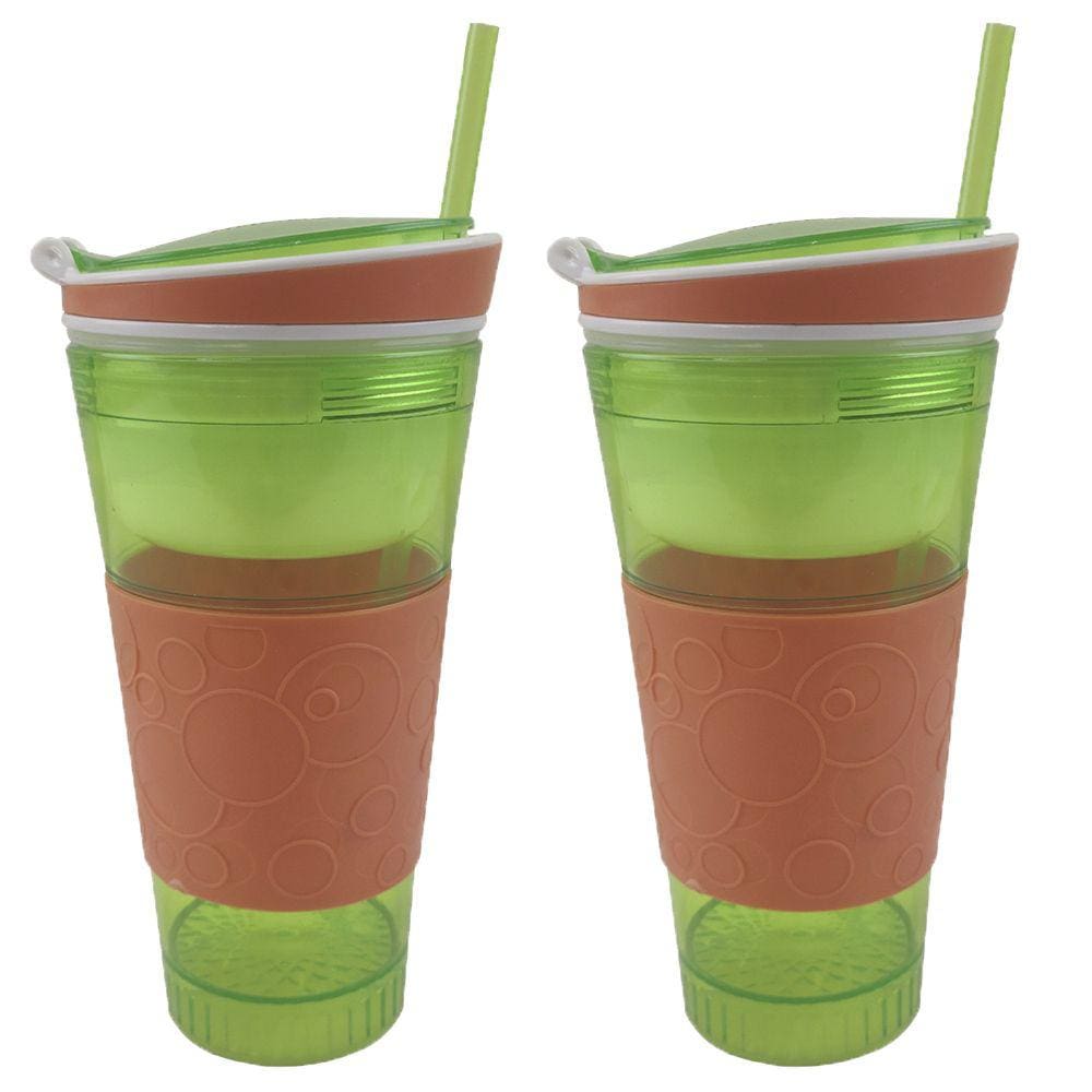 Copo Mágico 2 em 1 Canudo Antivazamento 2 Und Sucos Compartimento Frutas Lanches