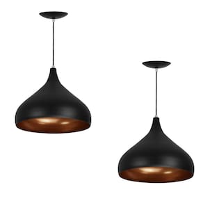 Kit 2 Lustres Pendente Aladim Preto com Cobre 31cm