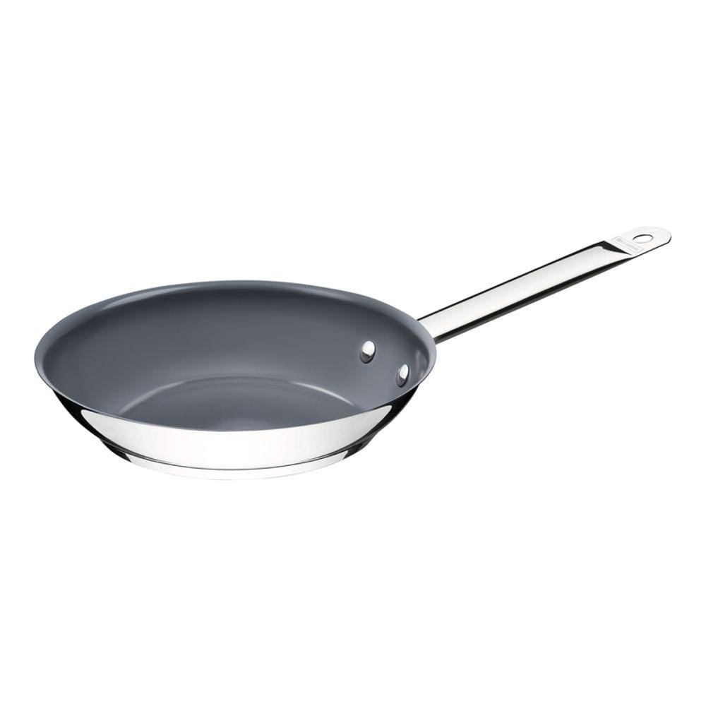 Frigideira Rasa Tramontina Professional em Aço Inox com Fundo Triplo e Revestimento Interno em Cerâmica Grafite 26 cm 2 L