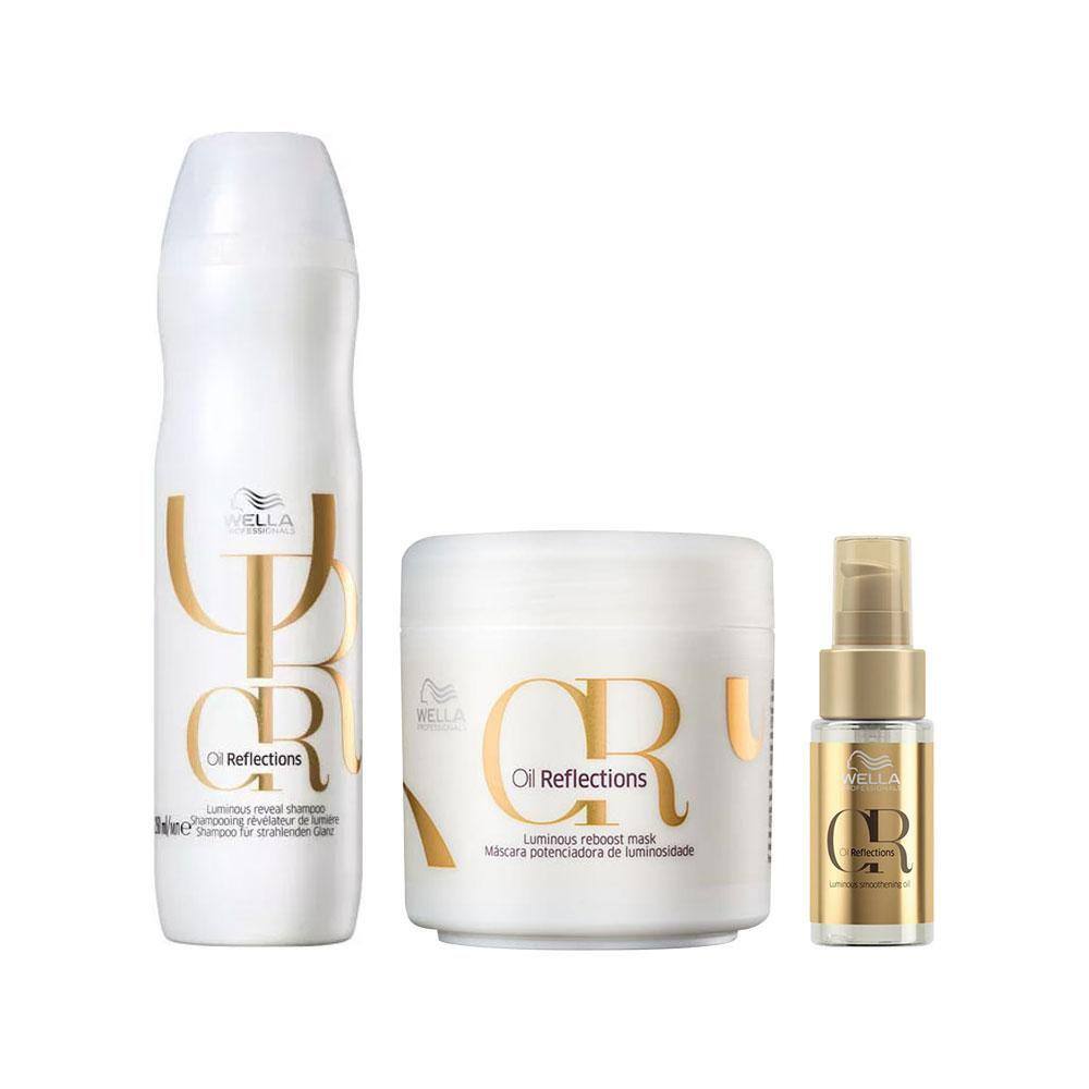 Kit Wella Oil Reflections Shampoo 250ml + Óleo Capilar Oil Reflections 30ml + Máscara de Brilho Oil Reflections 150ml