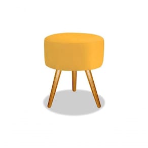 Combo Puff Banqueta Magnus Redondo Amarelo Pés Castanho