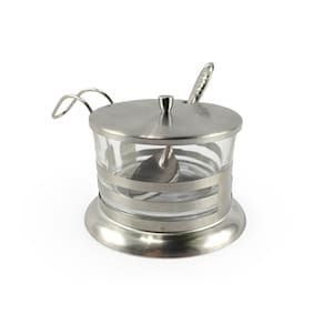Açucareiro de Vidro 260ml Com Revestimento Externo em Aço Inoxidável Com Colher Porta Condimentos Cozinha