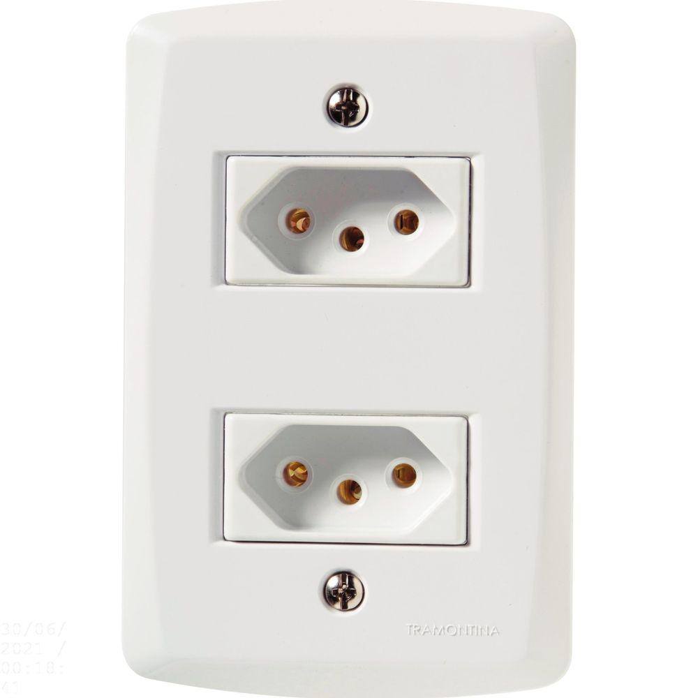 Conjunto 4x2 com 2 Tomadas 2P+T 10 A 250 V Tramontina Lux2 Branco Tramontina