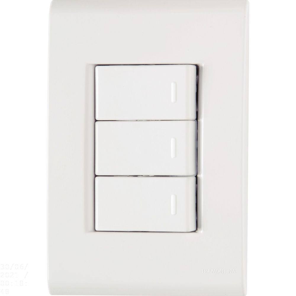 Conjunto 4x2 com 3 Interruptores Simples Tramontina Liz 10 A 250 V Branco Tramontina