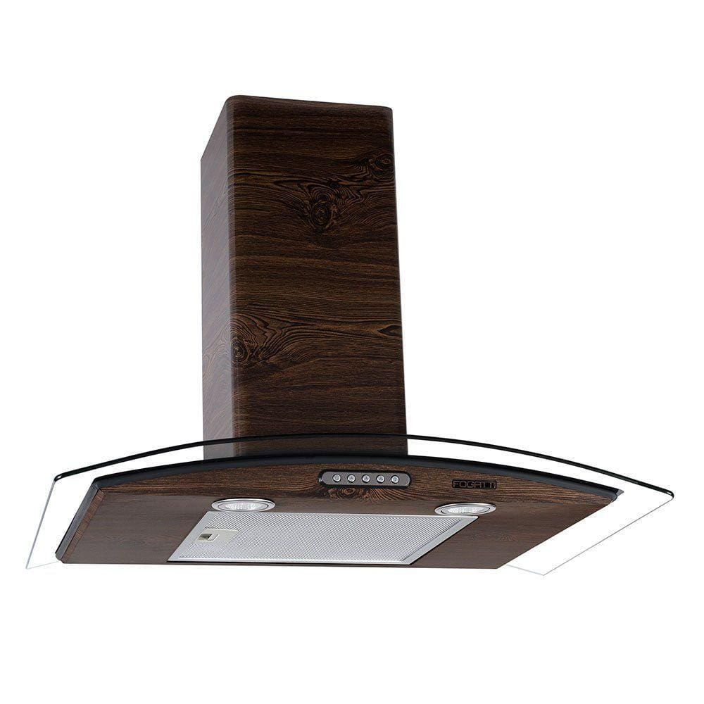 Coifa de Parede 70cm Vidro Curvo Slim Fogatti Wood com Nogueira