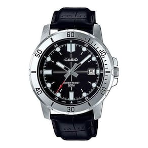 Relógio Masculino Casio Prata Fundo Preto Pulseira De Couro