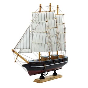 Miniatura Barco Navio de Madeira Veleiro Decorativo – 29cm