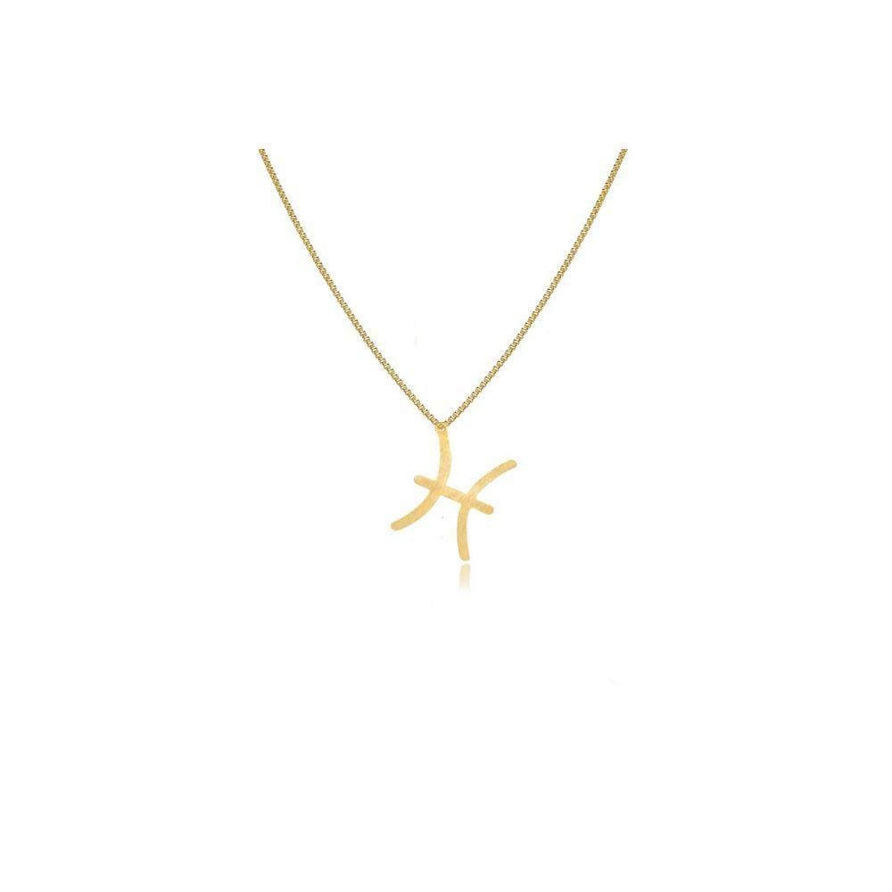 Colar Signo De Peixes Folheado Em Ouro 18k