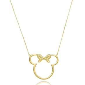 Colar Mickey E Miney Vazado Folheado Em Ouro 18k