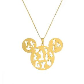 Colar Mickey Com Personagens Vazados Folheado Em Ouro 18k