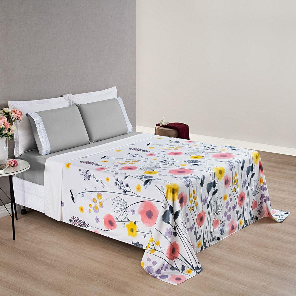 Jogo de Cama Lençol Casal Padrão Karicia 4 Peças 200 fios
