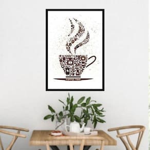 Quadro Xícara Coffee Time Marrom E Branco 45X34Cm Preta