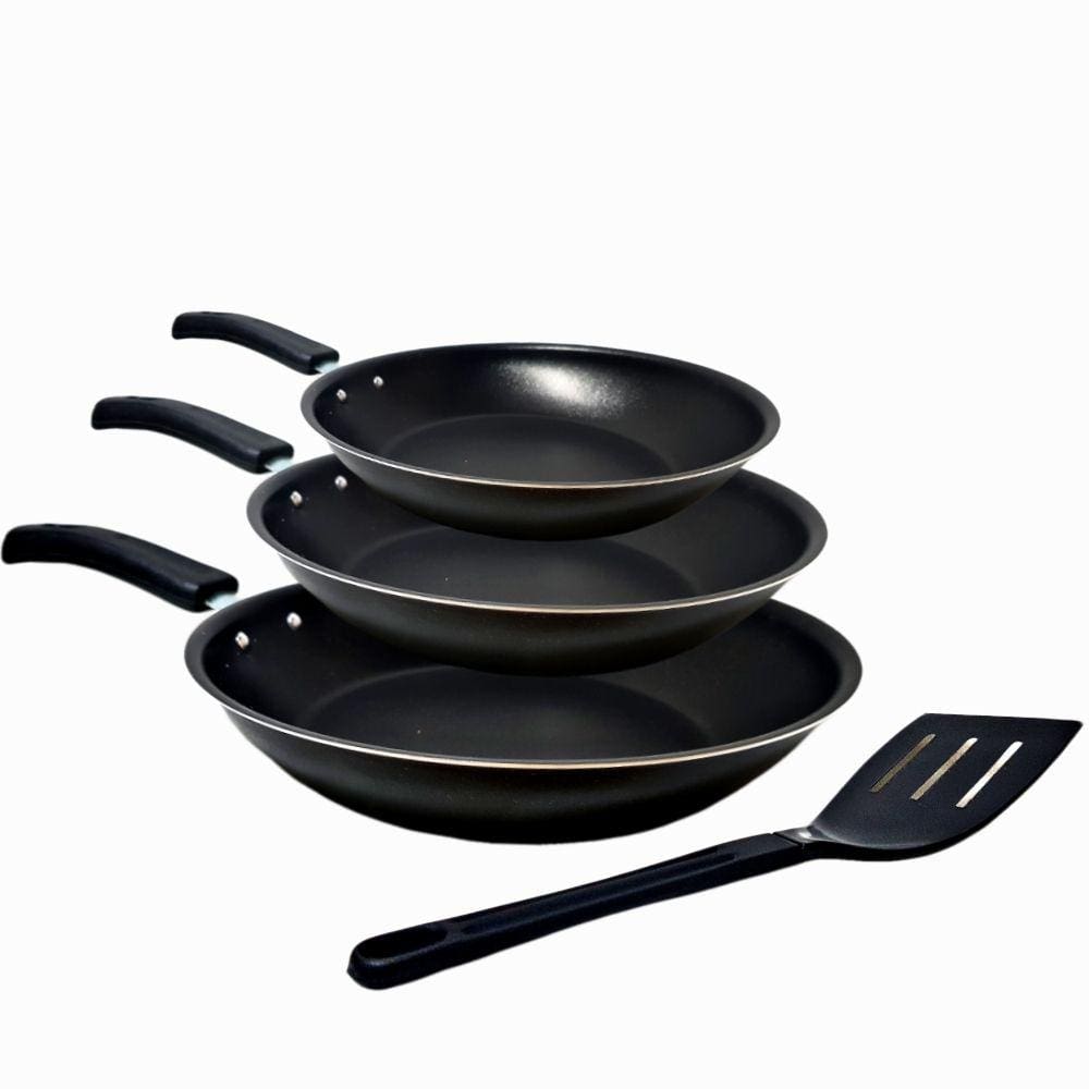 Conjunto Frigideira Antiaderente n°16, 18 e 22. 3 Peças + 1 Espátula Nylon