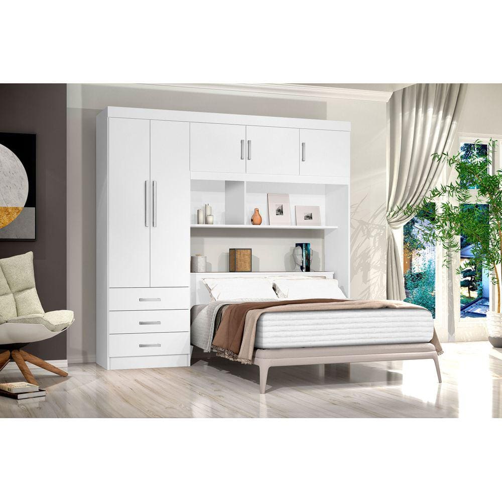 Quarto Completo com Guarda Roupa Luke e Cabeceira com 2 Mesas de Cabeceira  Madesa Branco