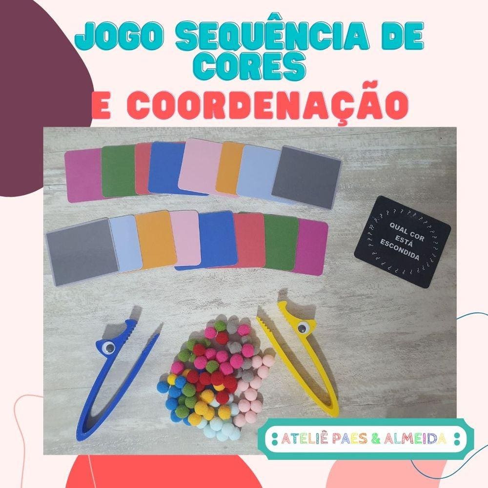 Jogo das Cores: 2 Pinças Jacaré + 80 Bolinhas Pom Pom + 16